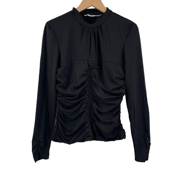 RACHEL PARCELL Top Size Large Ruched Fitted Mockneck Long Sleeve Black Spandex - Picture 3 of 12